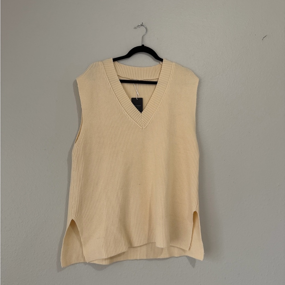 Cream Sleeveless V-Neck Sweater